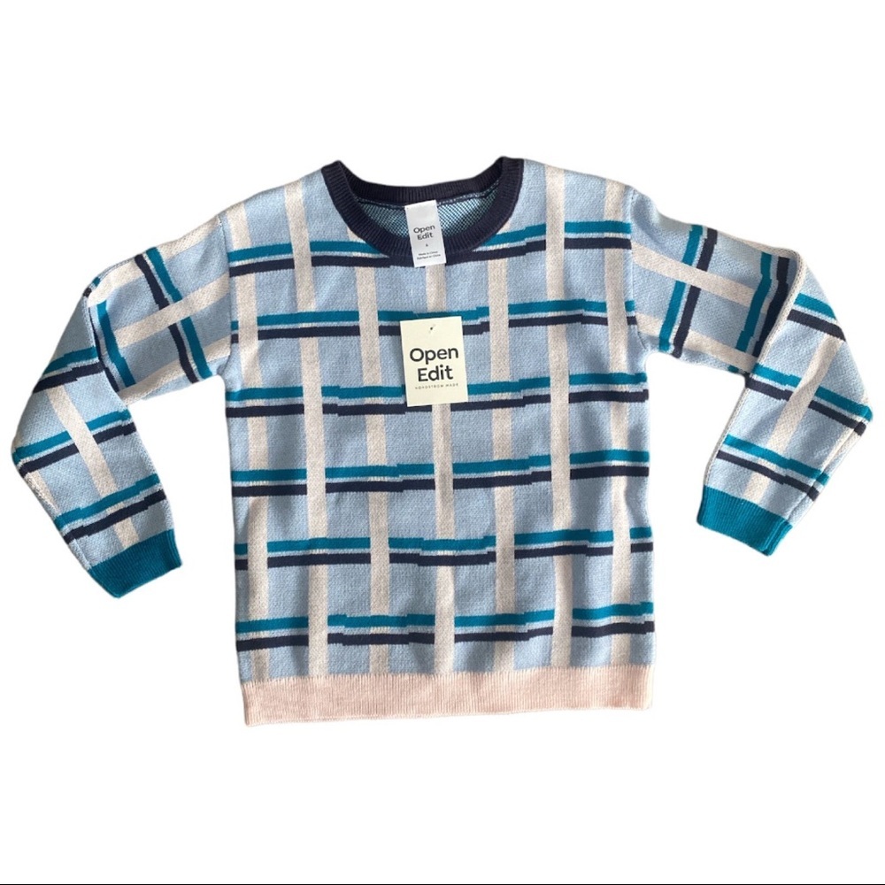 Open Edit Blue Plaid Sweatshirt Pullover